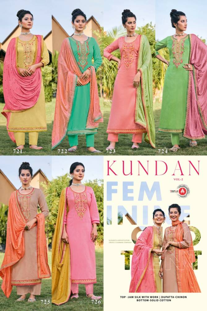 Triple Aaa Kundan 2 Latest Fancy  Designer Exclusive  Jam Silk with Embroidery Work  Dress Material collection 